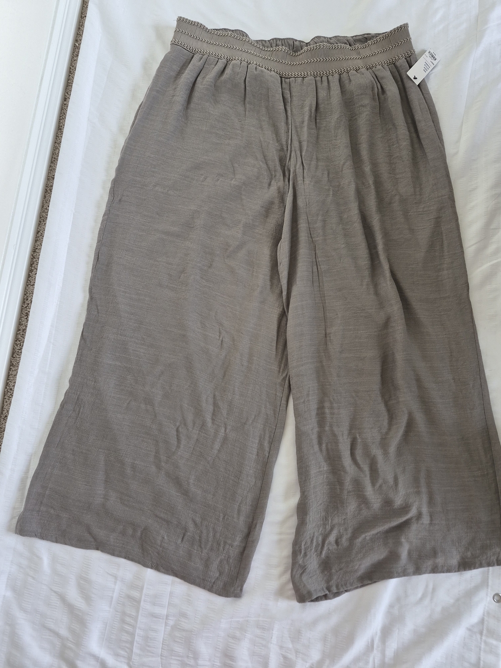 Apt 9 XXL Taupe Cropped Wide Leg Boho Pants Lined Elastic Smocked Waist NWT
